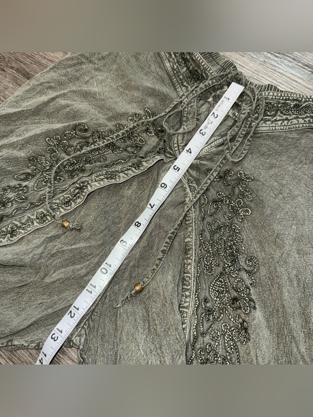 Earthbound Trading Co Embroidered Split Leg Harem Pants Olive Green Large Boho - Picture 9 of 10